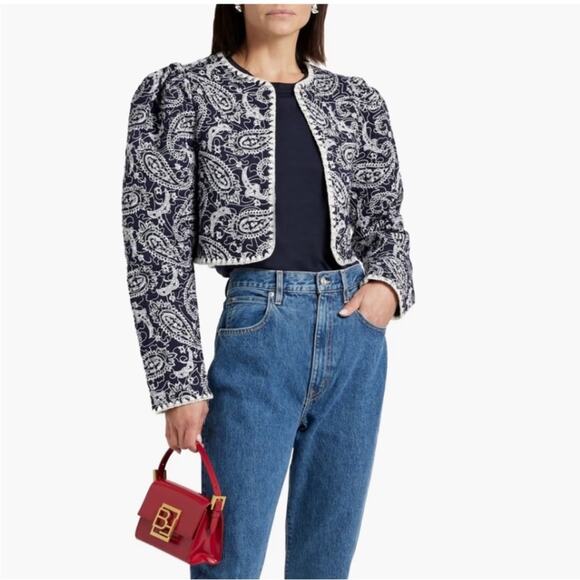Sea NY Sz XS Theodora Cropped Quilted Embroidered Jacket Blue - Picture 1 of 11
